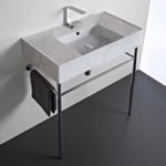 Scarabeo 5123-F-CON Marble Design Ceramic Console Sink and Polished Chrome Stand